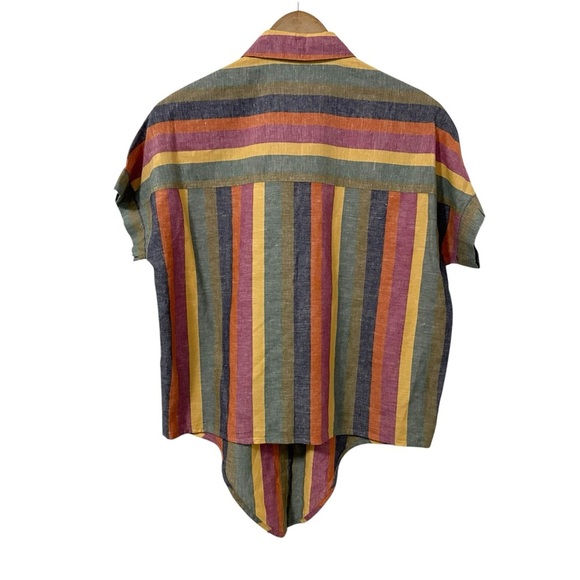 Madewell Womens Linen Blend Striped Tie-Front Top XS Button Up Short Sleeve - Picture 3 of 6